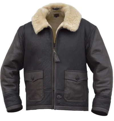 Pre-owned Handmade B3 Raf Black Mens Bomber Flying Aviator Fur Irvin Real Shearling Leather Jacket