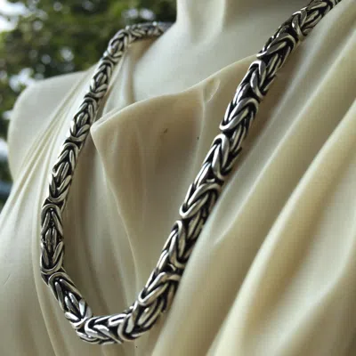 Pre-owned Handmade Bali Mens Byzantine Chain Necklace 6.5mm 105gr 24inch Solid 925 Sterling Silver