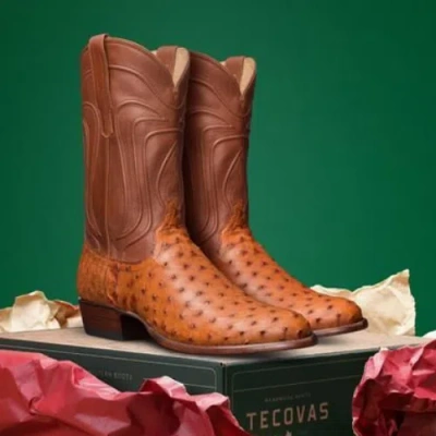 Pre-owned Handmade Bespoke Cowboy Brown Leather Western Ankle  Gift Dress Boots