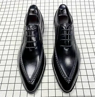 Pre-owned Handmade Bespoke  Genuine Black Leather Lace Up Oxford Formal Dress Men's Shoes