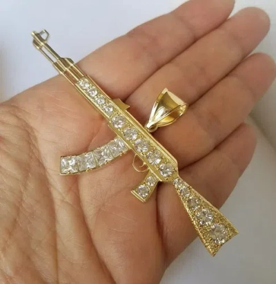 Pre-owned Handmade Big Real Solid 14k Yellow Gold Ak-47 Gun Pendant 3.50 Inch Wide