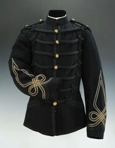 Pre-owned Handmade Black Dolman Hussar Jacket Wool/black Braiding Men Military Jacket Fast Ship