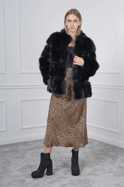 Pre-owned Handmade Black Horizontal Fox Jacket