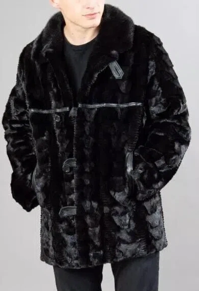 Pre-owned Handmade Black Real Mink Fur Section Jacket Coat Leather Details Pre Sale All Sizes