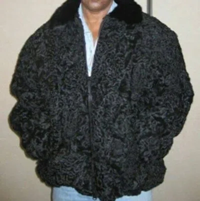Pre-owned Handmade Black Real Persian Lamb Fur B3 Bomber Free Style Coat All Sizes Mink Fur Collar