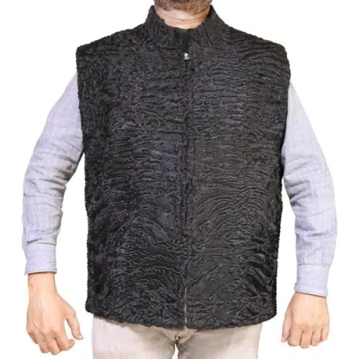 Pre-owned Handmade Black Real Persian Lamb Fur Vest Karakul Fur Astrakhan Swakara All Sizes