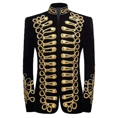Pre-owned Handmade Black Wool Military Steampunk Jacket