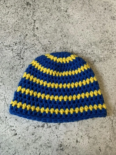 Pre-owned Handmade Blue Yellow  Knit Beanie Ukraine In Blue/yellow