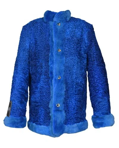 Pre-owned Handmade Brand Blue Real Persian Lamb Fur Karakul Fur Jacket Coat Mink Fur All Sizes