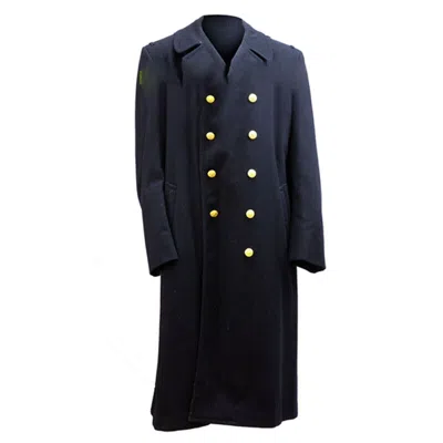 Pre-owned Handmade Bridgecoat Uniform Men's Custom Made Navy Blue Wool Long Coat