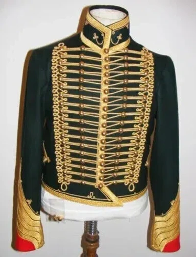 Pre-owned Handmade British Army Cavalry Jacket Pelisse Modern Day Steampunk Military Uniform Jacket In Black