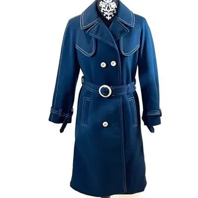 Pre-owned Handmade British Mist Vintage Trench Coat British Mist Vintage Teal Blue Trench Coat