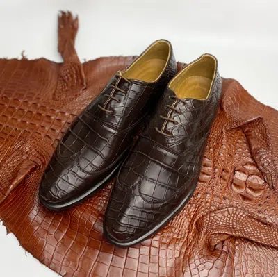 Pre-owned Handmade Brown Alligator Lace Up Oxford Genuine Crocodile Leather Dress Shoes Us Size 13