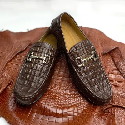 Pre-owned Handmade Brown Genuine Alligator Leather Loafer Silver Buckle Casual Slip On Us Size 9