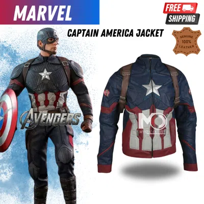 Pre-owned Handmade Captain America Leather Jacket | Premium Quality | Movie Replica Cosplay Costume In Multicolor