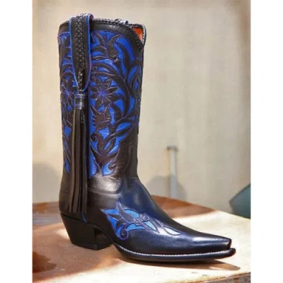 Pre-owned Handmade Cowboy Men's Western Blue Leather Performance Boots Square Toe Boot For Men