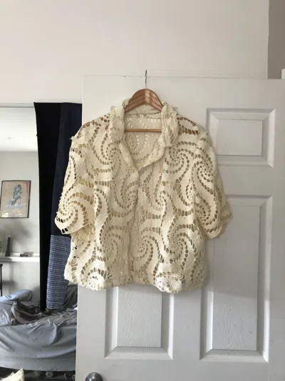 Pre-owned Handmade Custom Lace Crochet Camp Collar Shirt In White