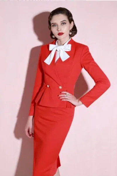 Pre-owned Handmade Custom Made To Order 2pc Casual Formal Blazer Jacket Skirt Suit Plus 1x-10x Y374 In Red