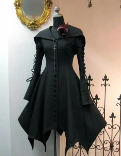 Pre-owned Handmade Custom Made To Order Asymmetrical Hooded Mysterious Dark Jacket Plus 1x-10x L262 In Black