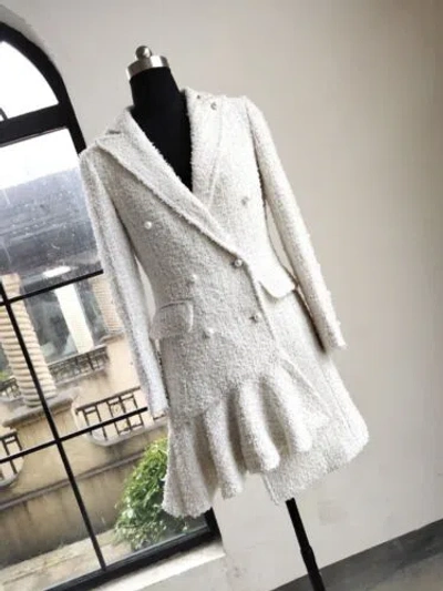 Pre-owned Handmade Custom Made To Order Asymmetrical Ruffle Hem Slim Blazer Coat Plus 1x-10x Y1055 In White