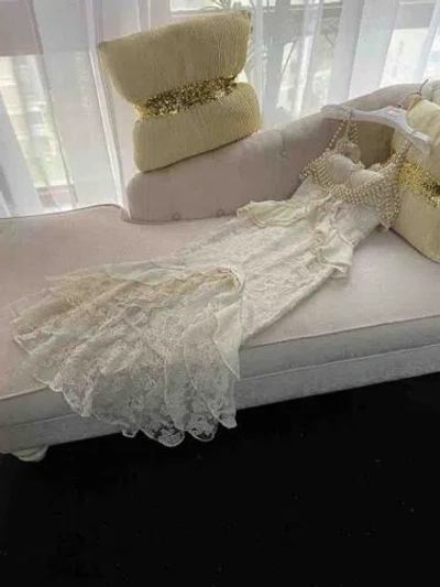 Pre-owned Handmade Custom Made To Order Beaded Trim Slim Ruffle Mermaid Ball Gown Plus 1x-10x L712 In White