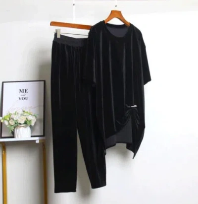 Pre-owned Handmade Custom Made To Order Bespoke Irregular Top & Pants Casual Velvet Suit Two L1001 In Black