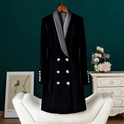 Pre-owned Handmade Custom Made To Order Bespoke Women Black Double-breasted Business Suit Coat L990