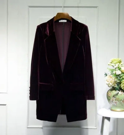 Pre-owned Handmade Custom Made To Order Bespoke Women Business Velvet Mid-length Suit Jacket L1022 In Burgundy