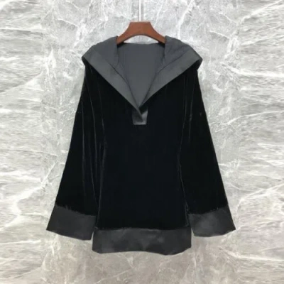Pre-owned Handmade Custom Made To Order Bespoke Women's Hooded Loose Casual Velvet Short Coat L991 In Black