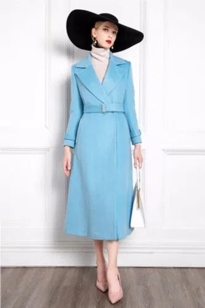 Pre-owned Handmade Custom Made To Order Casual Slim Fitted Overcoat Trench Coat Plus 1x-10x Y359 In Baby Blue