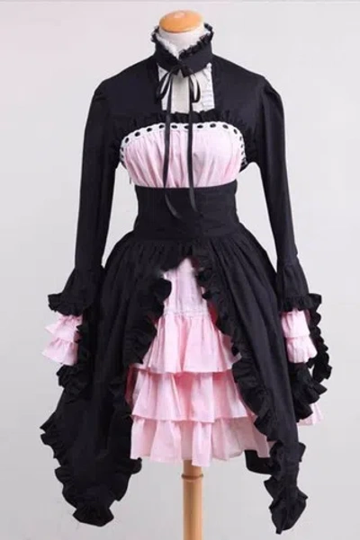 Pre-owned Handmade Custom Made To Order Cinched Waist Tiered Ruffle Hem Party Dress Plus1x-10x L153 In Black/pink