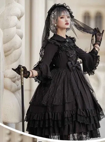 Pre-owned Handmade Custom Made To Order Classic Layered Lace-up Goth Lolita Dress Plus 1x-10x L540 In Black