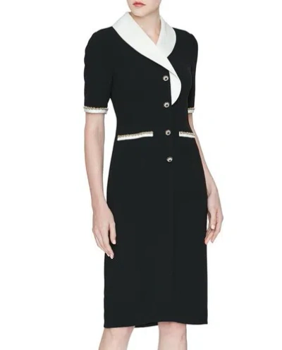 Pre-owned Handmade Custom Made To Order Contrast Patchwork Business Sheath Dress Plus 1x-10x L211 In Black/white