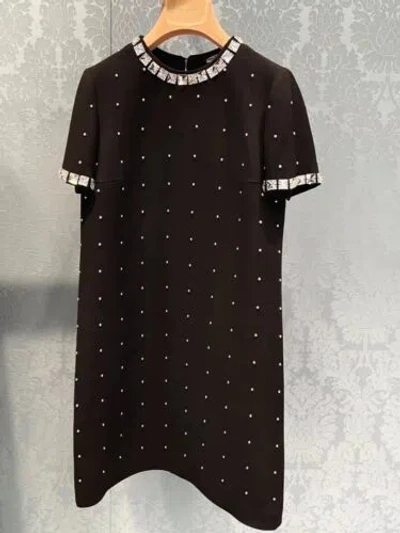 Pre-owned Handmade Custom Made To Order Crew Neck Beaded Short Sleeve A-line Dress Plus 1x-10x L870 In Black