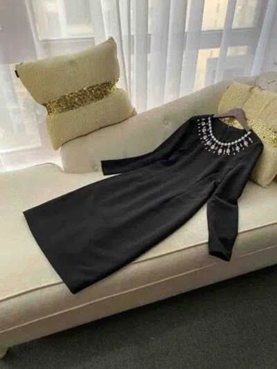 Pre-owned Handmade Custom Made To Order Crew Neck Beaded Trim High Waist Dress Plus 1x-10x L667 In Black