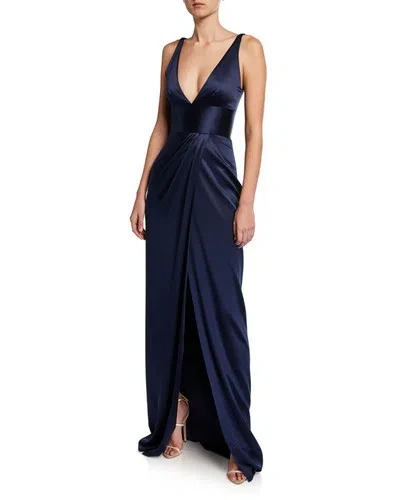 Pre-owned Handmade Custom Made To Order Deep V Neckline Banded Waist Party Evening Dress 1x-10xy938 In Navy