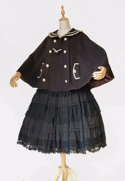 Pre-owned Handmade Custom Made To Order Double-breasted Sweet Lolita Wool Cloak Coat Plus1x-10xl177 In Black