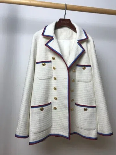 Pre-owned Handmade Custom Made To Order Double-breasted Tweeds Coat Jacket Blazer Plus 1x-10x Y1004 In White