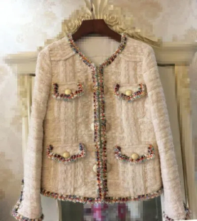 Pre-owned Handmade Custom Made To Order Elegant Contrast Tweeds Short Jacket Coat Plus 1x-10x Y983 In White