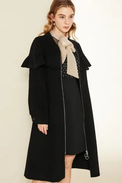 Pre-owned Handmade Custom Made To Order Elegant Ruffle Mid-length Overcoat Coat Plus 1x-10x L457 In Black