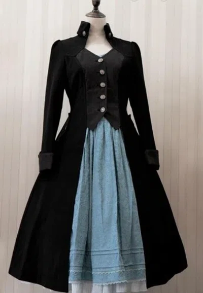 Pre-owned Handmade Custom Made To Order Gothic Lolita Vintage Slim Long Jacket Coat Plus 1x-10xl263 In Black