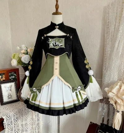 Pre-owned Handmade Custom Made To Order Gothic Retro Lolita Princess Costume Dress Plus 1x-10x L953 In Black/green