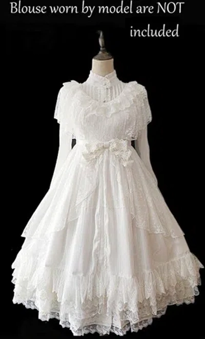 Pre-owned Handmade Custom Made To Order Lace & Chiffon Vintage Lolita Dress Plus1x-10x(sz16-52)l11 In White