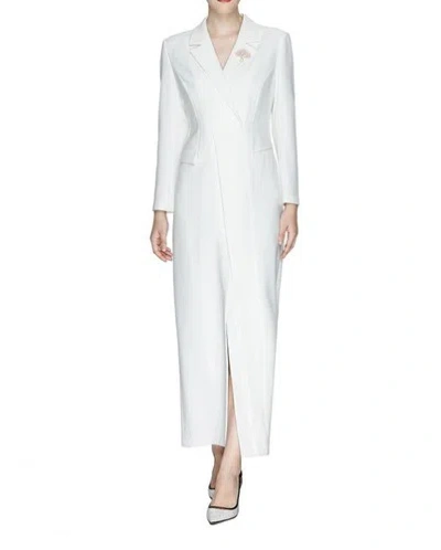 Pre-owned Handmade Custom Made To Order Lapel Asymmetric Formal Maxi Business Dress Plus1x-10x L220 In White