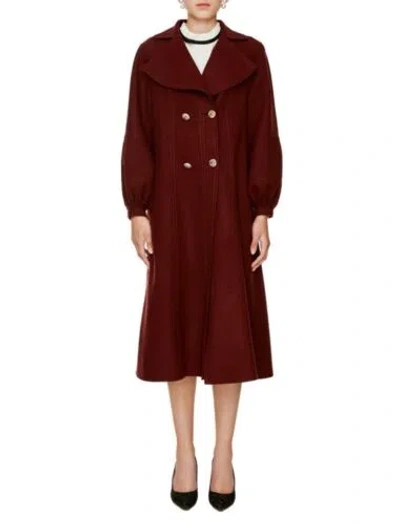 Pre-owned Handmade Custom Made To Order Lapel Balloon Sleeve Loose Long Overcoat Plus 1x-10x L245 In Burgundy