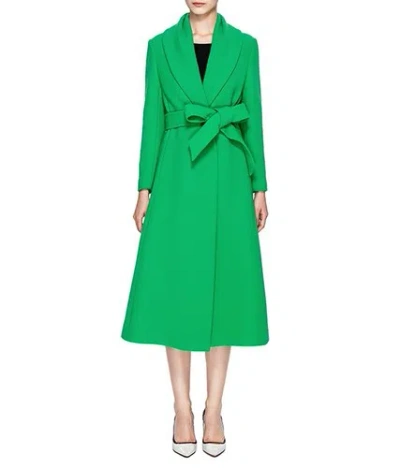 Pre-owned Handmade Custom Made To Order Lapel Belted Big Swing Wool Long Overcoat Plus 1x-10x L254 In Green