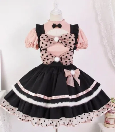 Pre-owned Handmade Custom Made To Order Lolita Bow Long-sleeved Retro Dress Suit Plus 1x-10x L981 In Pink