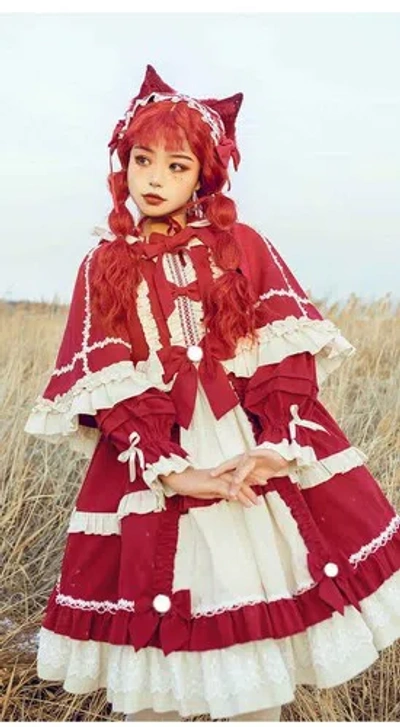 Pre-owned Handmade Custom Made To Order Lolita Dress Ruffle Puff Sleeve Fairy Sweet Plus1x-10x L544 In Red