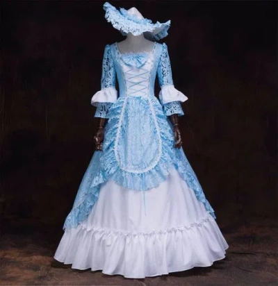 Pre-owned Handmade Custom Made To Order Lolita Tiered Ruffle Hem A Line Evening Dress Plus1x-10xl96 In Blue/white