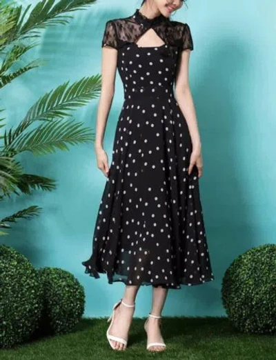 Pre-owned Handmade Custom Made To Order Polka-dot Chiffon Keyhole-neck Evening Dress Plus1x-10xy784 In Black